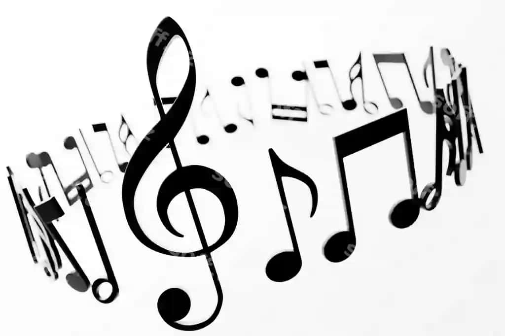 Musiqa notalari belgilari egimli va aylanma shakllar, oq fonda, yorqin rangli 3D illustratsiya | Musical notes symbols with curves swirls white background light color 3d illustration