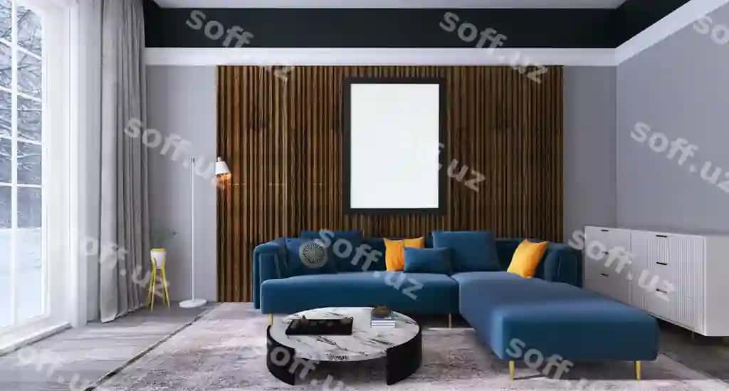 Bo'sh fotosurat ramkasi namunasi zamonaviy mehmonxona ichki dizayni bilan | Blank photo frame mockup modern living room interior design with