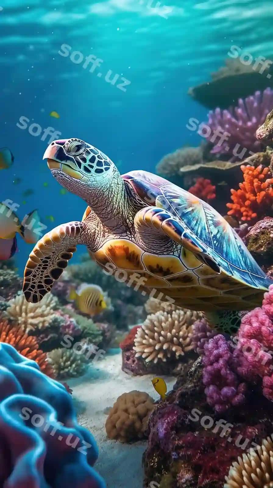 Rasm 3d pol su underi dunyo turt koralar | Image 3d floor underwater world turtle corals