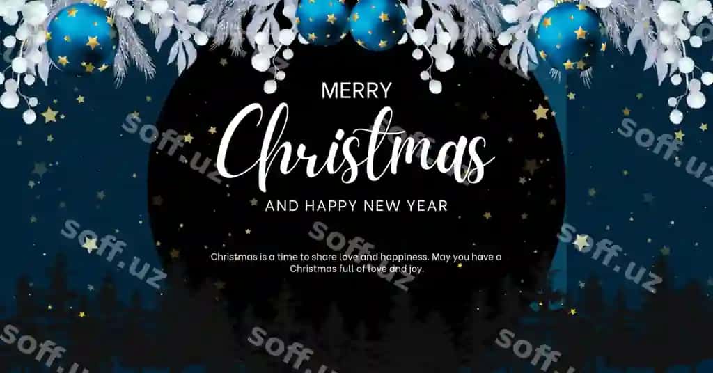 Qora ko'k bezatma Baxromli Bayram Facebook posti | Dark blue decoration merry christmas facebook post