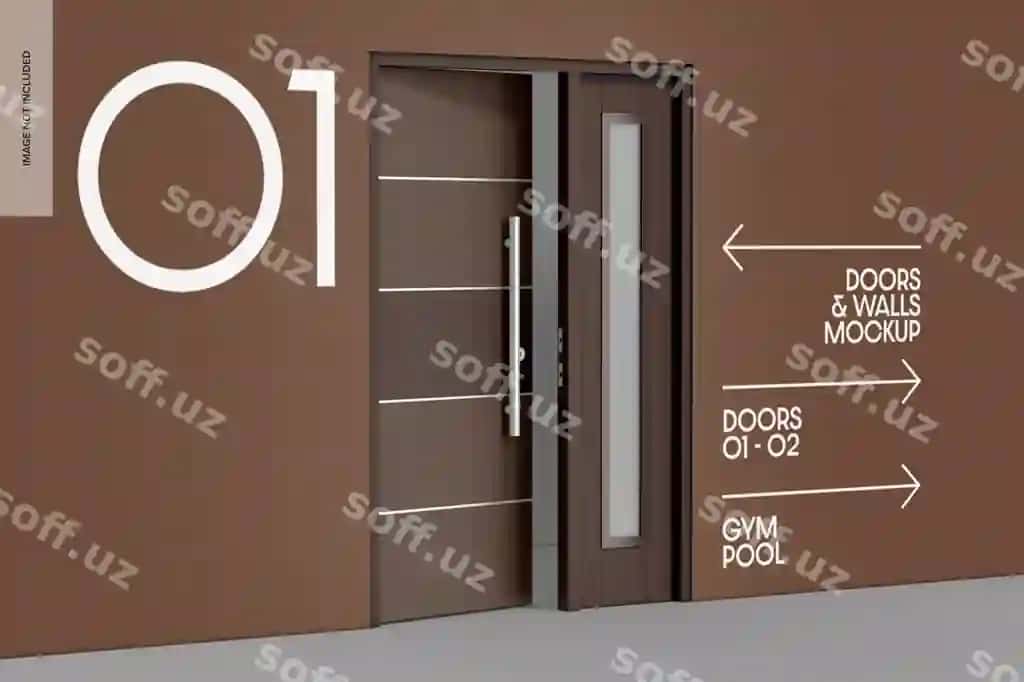 Yog'och eshta namunasi ochilgan | Wood door mockup opened