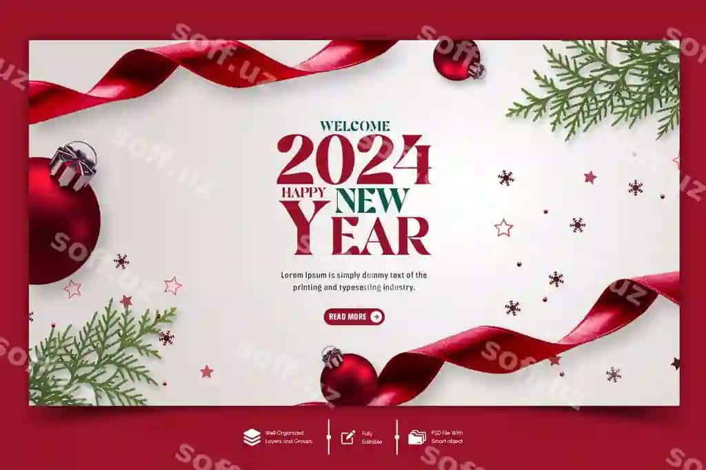 2024-yil Yangi yil bayrami uchun veb baner dizayn shabloni | Happy new year 2024 celebration web banner design template