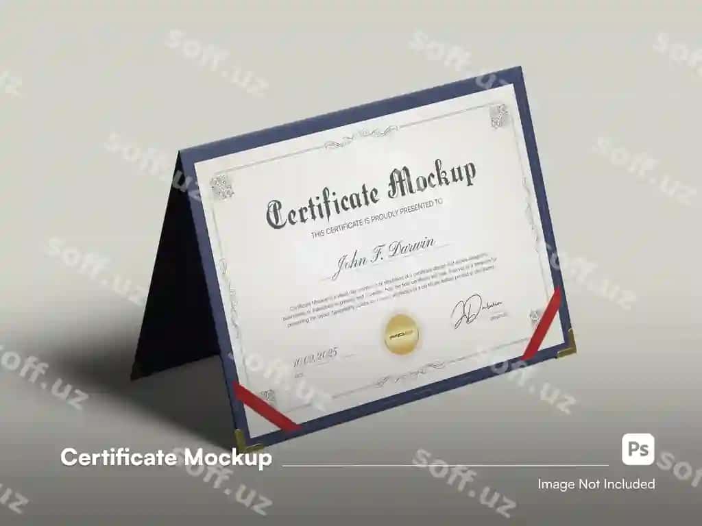 Izometrik chiroyli sertifikat namunasi 3D ajraltirilgan bilan qadoq | Isometric elegant certificate mockup 3d isolated with case