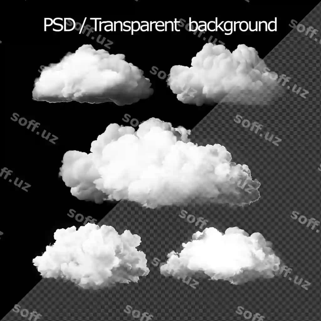 Psd haqiqiy bulutlar to'plami o'tkirma fona | Psd realistic cloud set transparent background