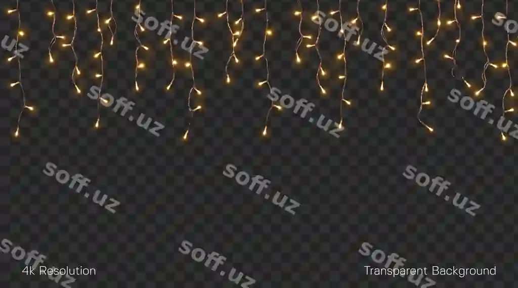 Yorqin satr lampochkalari guramasi shaffof orqa fonda | Glowing string lights garland transparent background