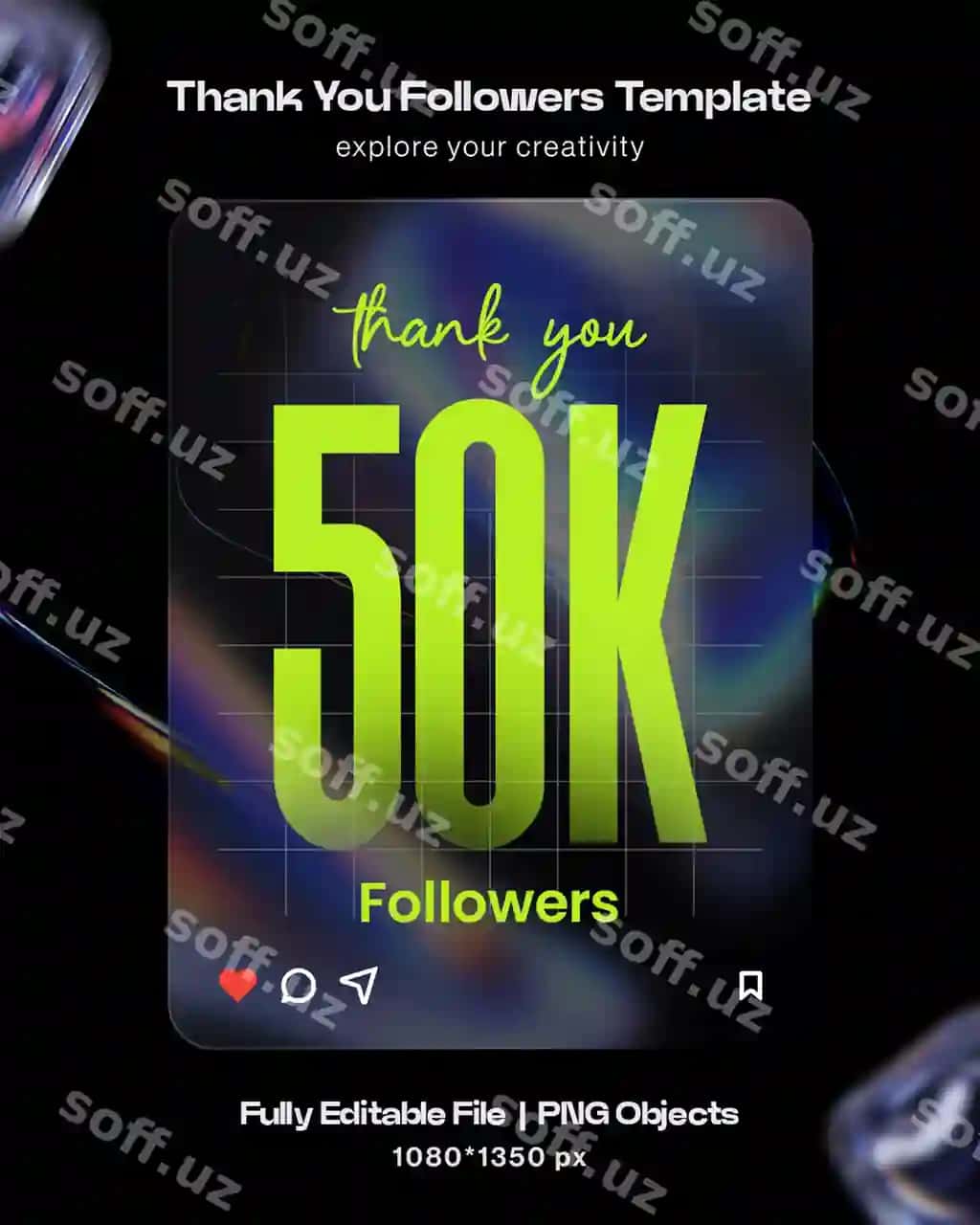 Sıvı shisha morphisom rahmat 50 ming kuzatuvchi tahrirlanga tekst effekti | Liquid glass morphisom thank you 50k follower editable text effect