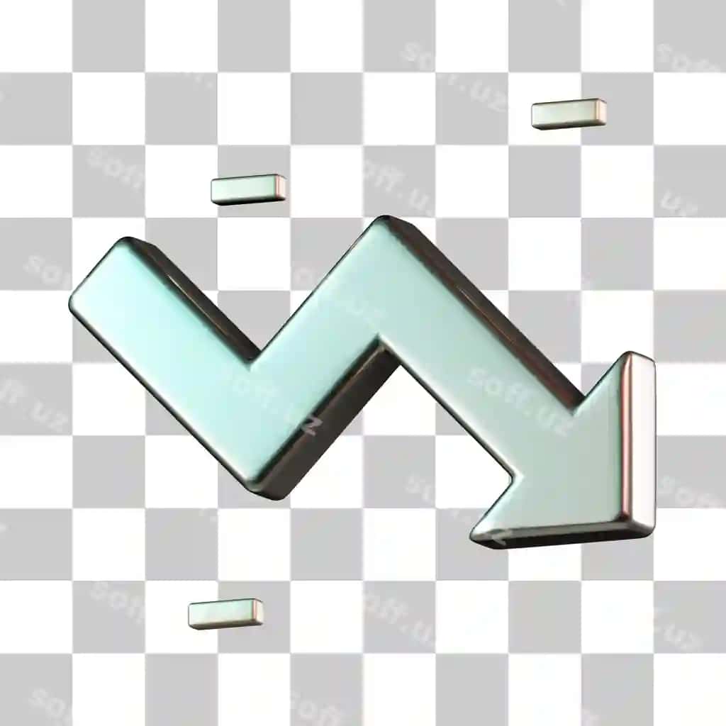 O'stir pastga sxema 3d ikon | Arrow chart down 3d icon