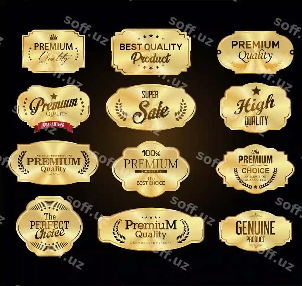 Oltin metall plitalar yuqori sifatli to'plam qora fon | Golden metal plates premium quality collection black background