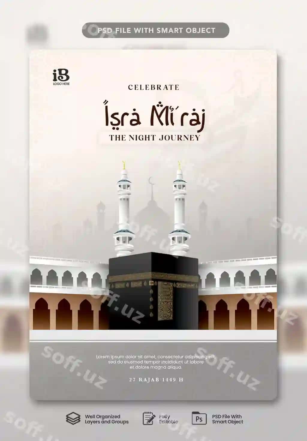 Poster Isro Miraj gradientli fon bilan | Poster isra miraj with gradient background