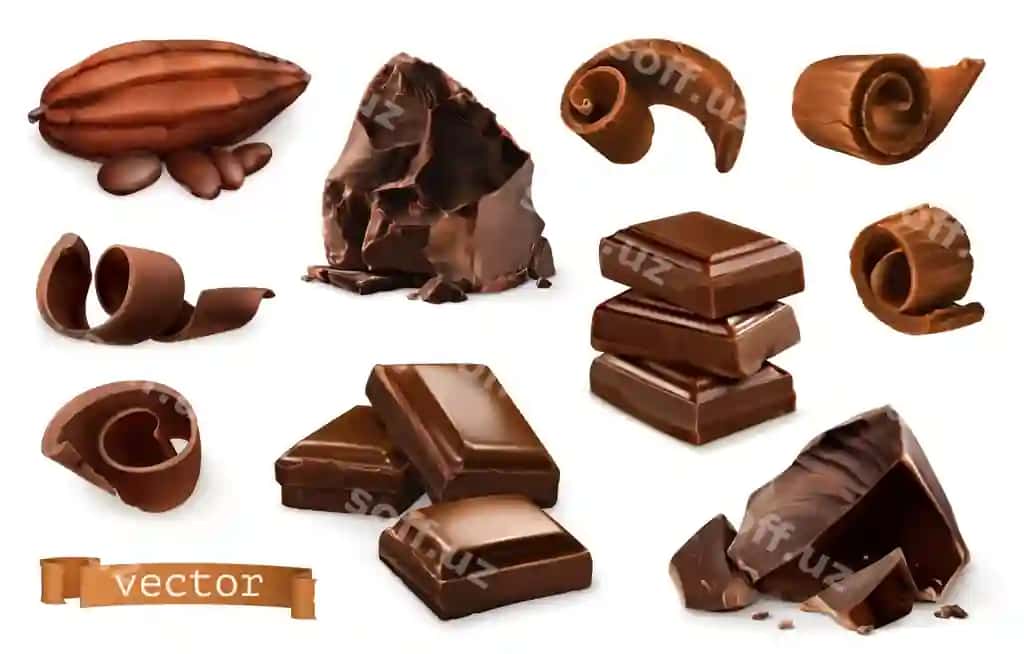 Shokolad bo'laklari sochilma kakao meva | Chocolate pieces shavings cocoa fruit