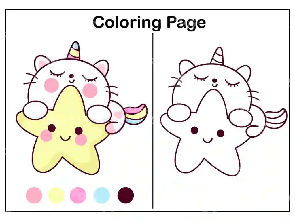 Mashina va kuchlar bo'yicha tajriba dokonasi — kichik va chiroyli unikorn kotigri ranglash yulduz kawaii ish varaqi multfilmlar | Cute unicorn cat coloring star kawaii worksheet cartoon
