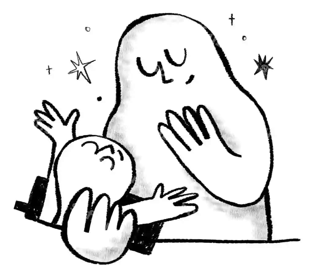 Ona bolani o'tkazib olish oila chizmasi shaffof fonda png stiker | Mother hugging kid png sticker family doodle transparent background
