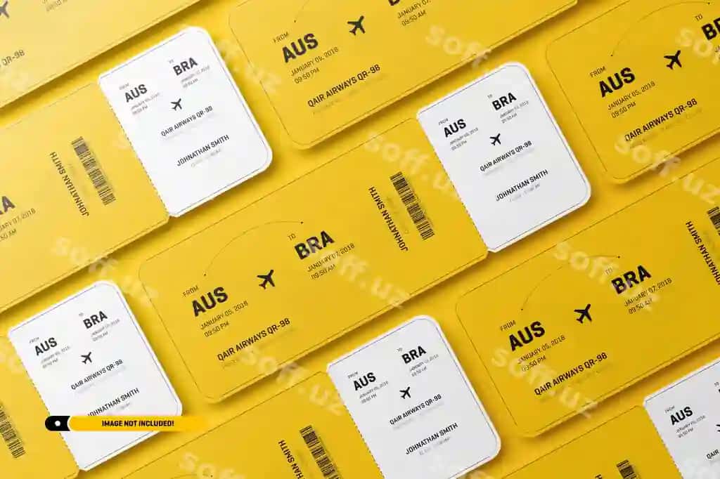 Samolyot chiptalari namunasi | Airplane tickets mockup