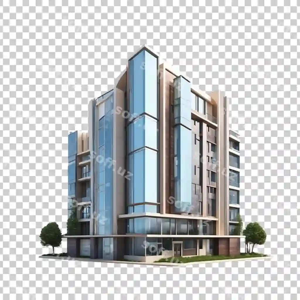 Bino daraxtlar bilan oq fonda | Building with trees it white background