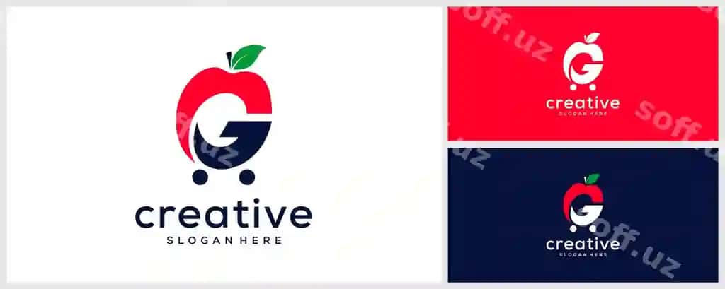 Ijodiy logotip G kombinatsiya olmalar xarid savati | Creative logo g with combination apples shopping cart