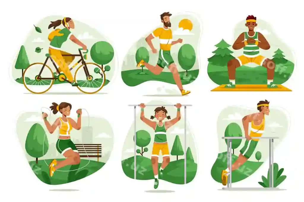 Qo'l bilan chizilgan tekis tashqi trening elementlari to'plami | Hand drawn flat outdoor training elements set collection