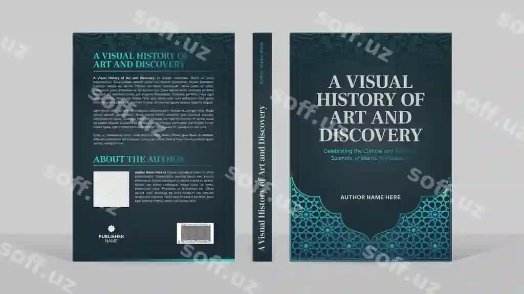 Islamiy arab stili ko'k kitob varaqi shablon dizayni arabeska bilan | Islamic arabic style blue book cover template design with arabesque