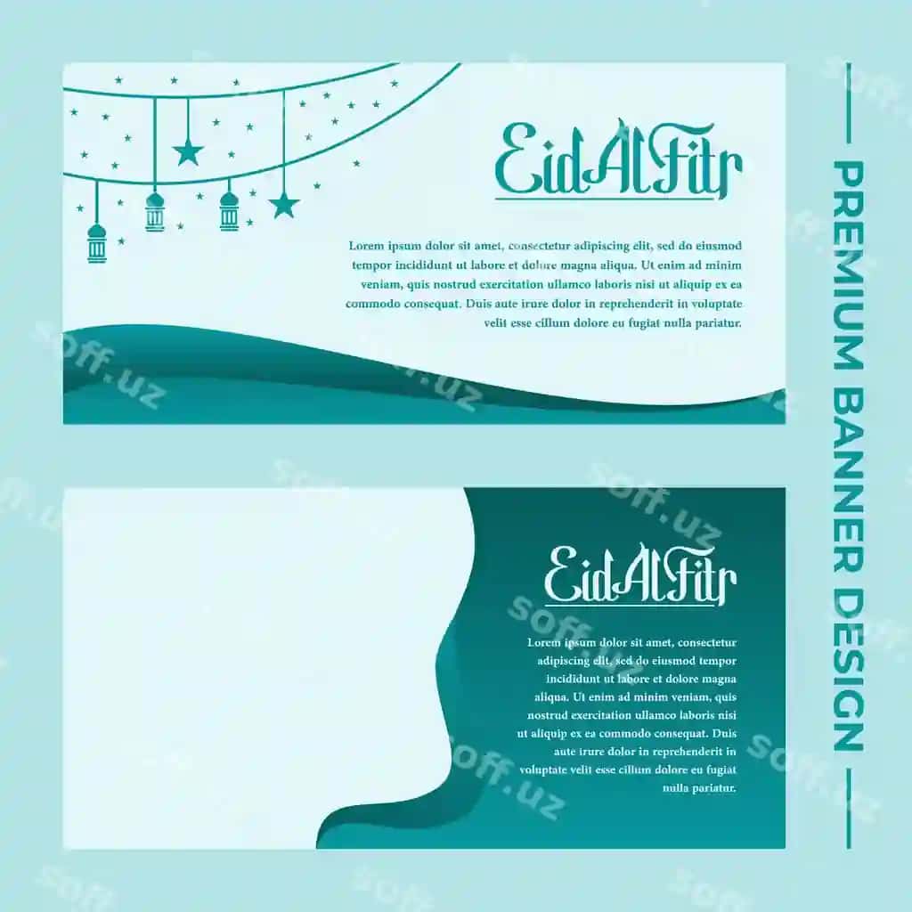 Gorizontal islomiy bayram banneri orqa fon dizayni | Horizontal islamic holiday banner background design