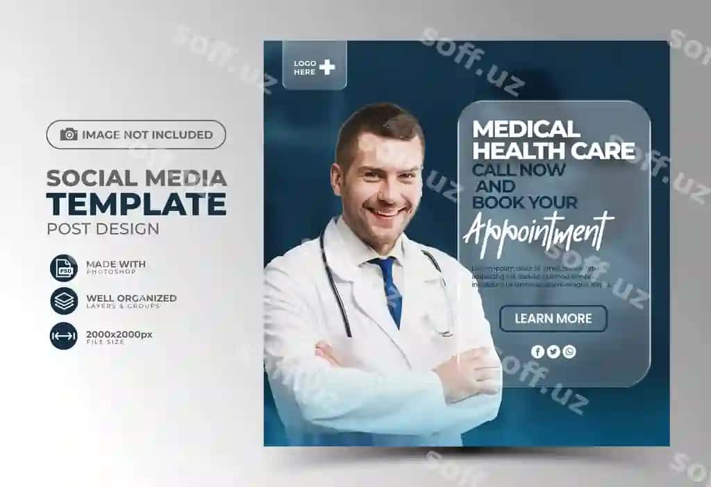 Tibbiy sog'liqni saqlash klinikasi baner kvadrat flyer ijtimoiy tarmoqlar posti | Medical healthcare clinic banner square flyer social media post