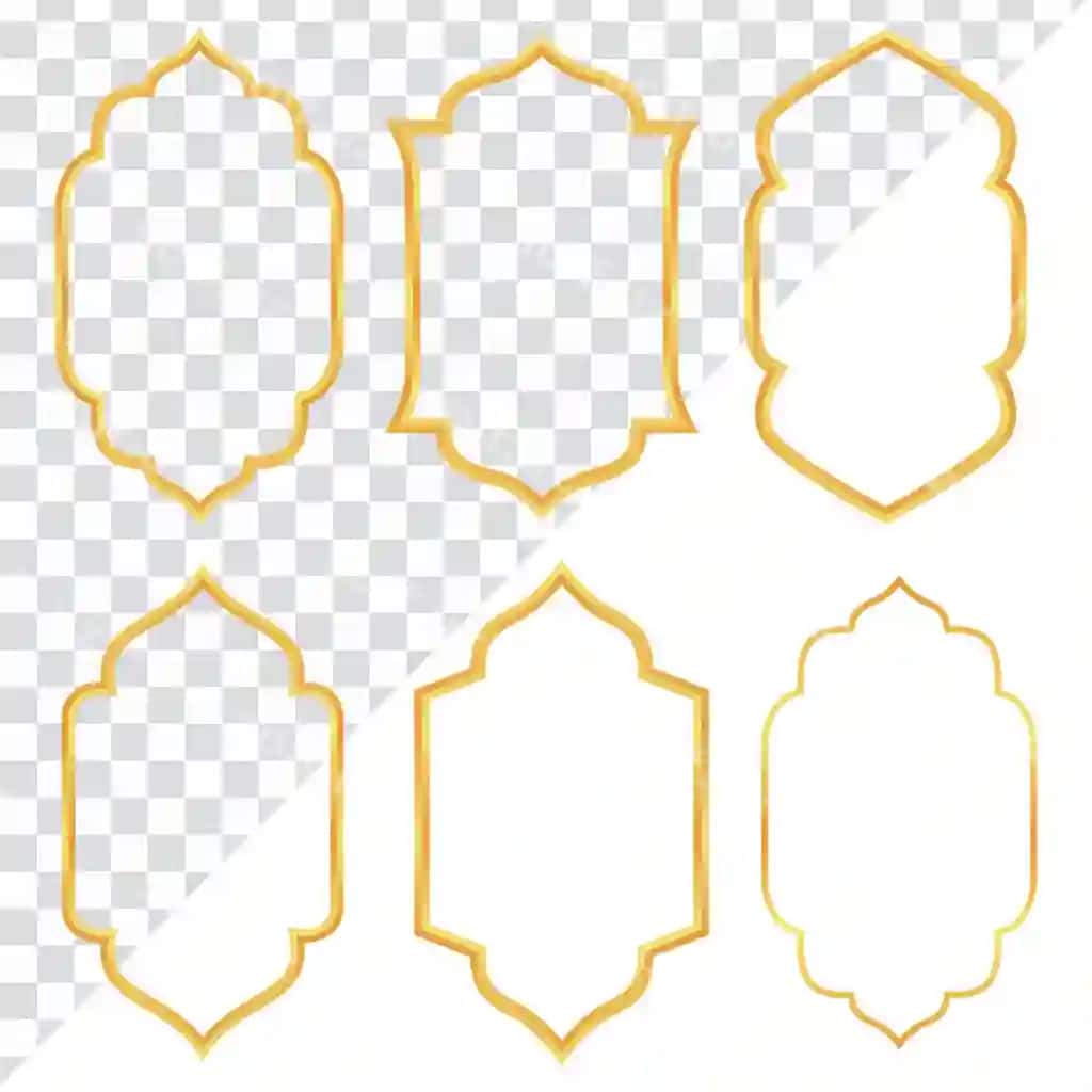 Islomiy Arab oltin gradientli shakllar ramkalar ajraltirilgan shaffof | Islamic arabic golden gradient shapes frames isolated transparent