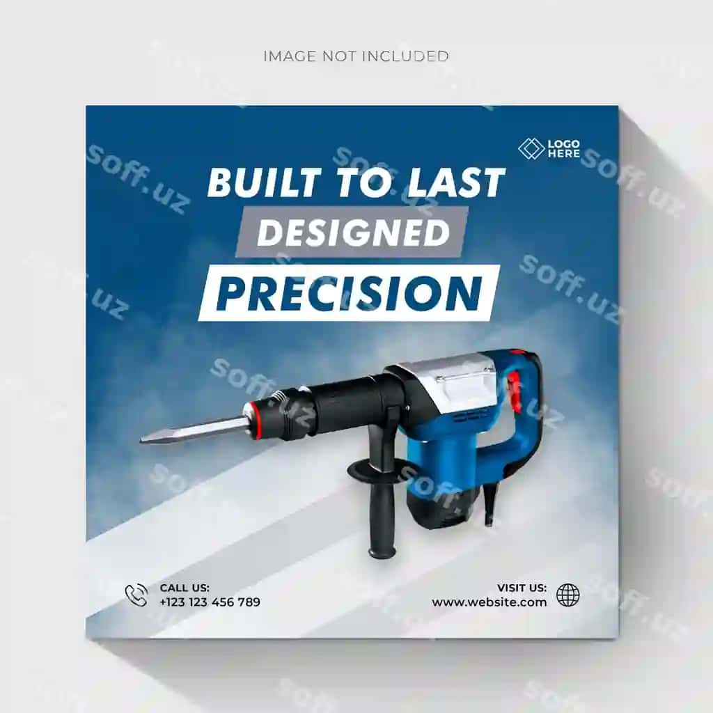 Qurilish drill mashinasi ijtimoiy tarmoqlar post banner shabloni instagram | Construction drill machine social media post banner template instagram