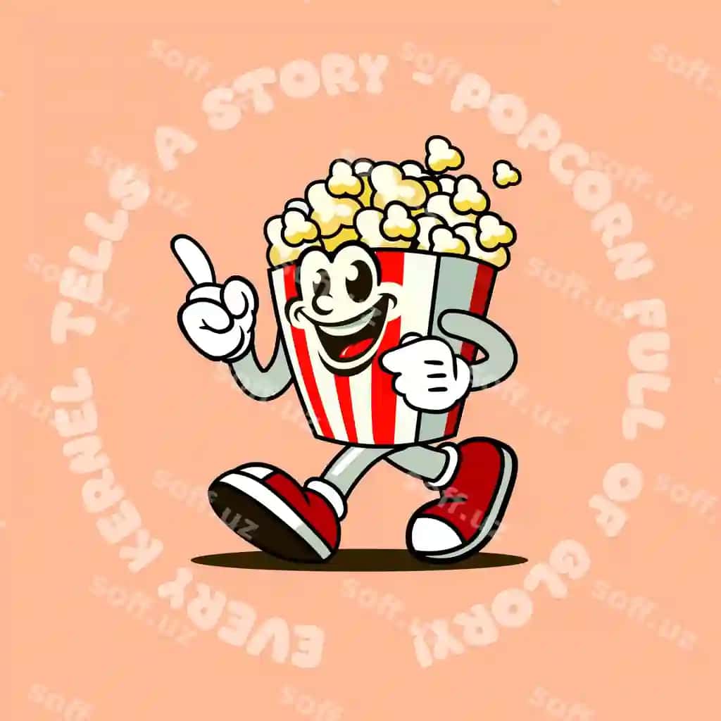 Klassik rezina shlangda kulib yuradigan vintage multfilm pop corn maskoti | Vintage cartoon pop corn mascot walking laughing classic rubberhose