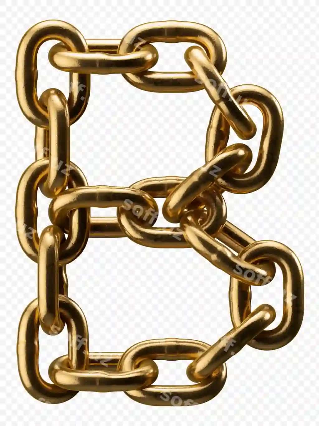 Oltin zanjir alfavit harfi b ajraltirilgan shaffof 3D illustratsiya | Golden chain alphabet letter b isolated transparent 3d illustration