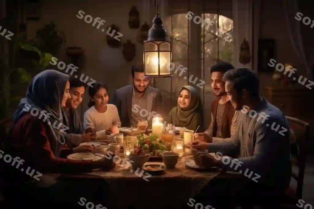 Guruh odamlar kechki ovqat stolining atrofida o'tirgan | Group people sitting around dinner table