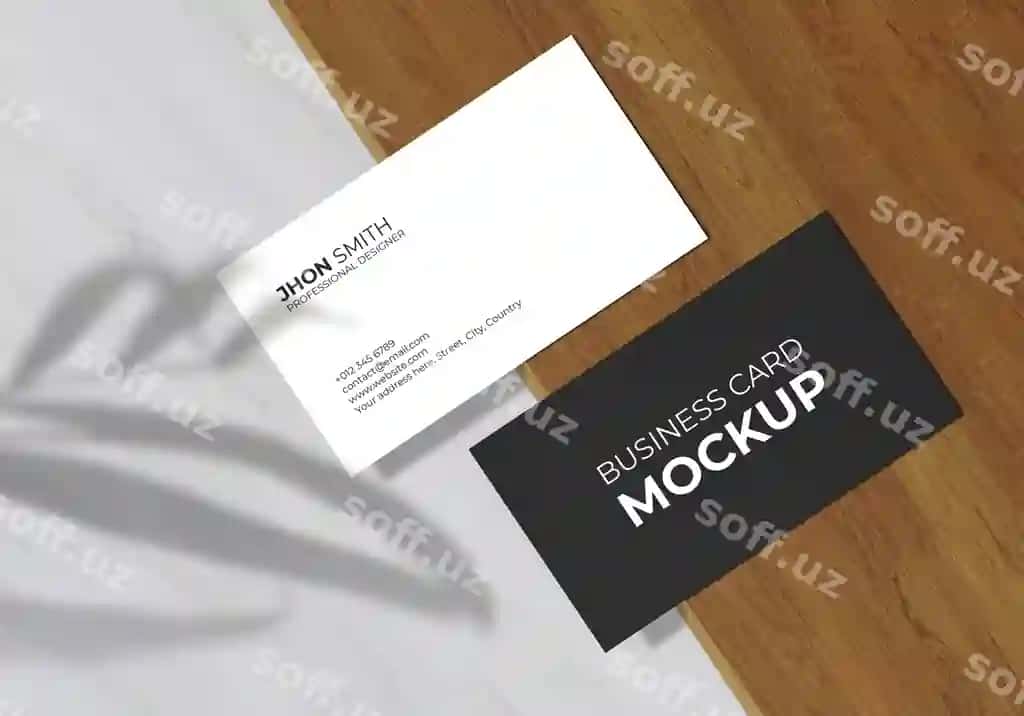 Minimal biznes karta namunasi varaq soya bilan | Minimal business card mockup with leaf shadow