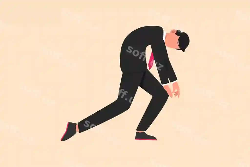 Biznes dizayn chizmasi, hazil va depressiyali biznesmen, tepkaga tushgan erkak | Business design drawing sad depressed businessman bowed down man