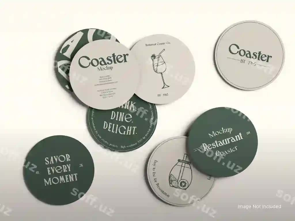 Stakan qo'yish namuna to'plami restoran ichimlik brendlash | Coaster mockup set restaurant beverage branding