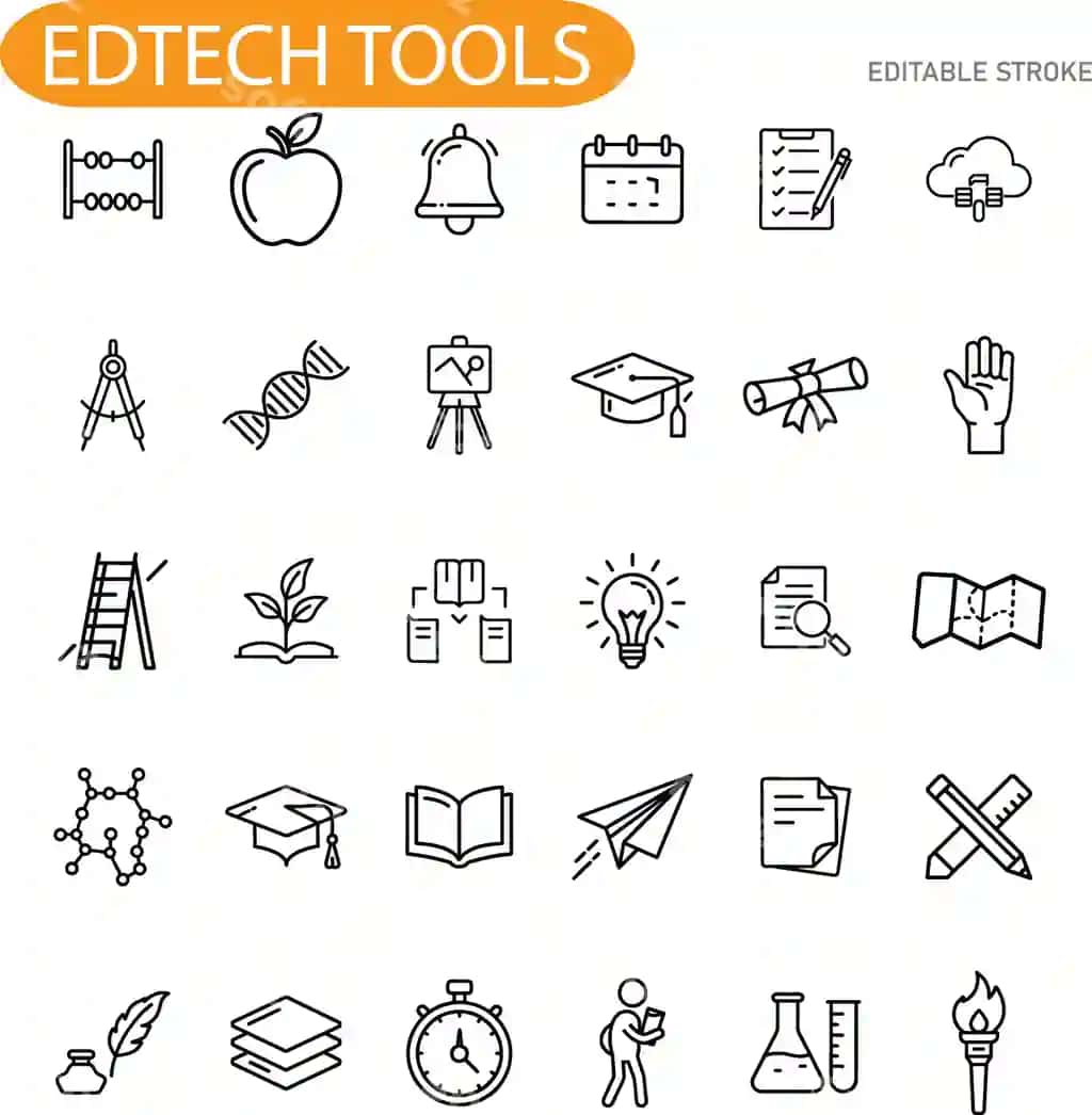Ta'lim texnologiyasi vositalari ikonkalar o'quv o'qitish edtech | Educational technology tools icons learning teaching edtech