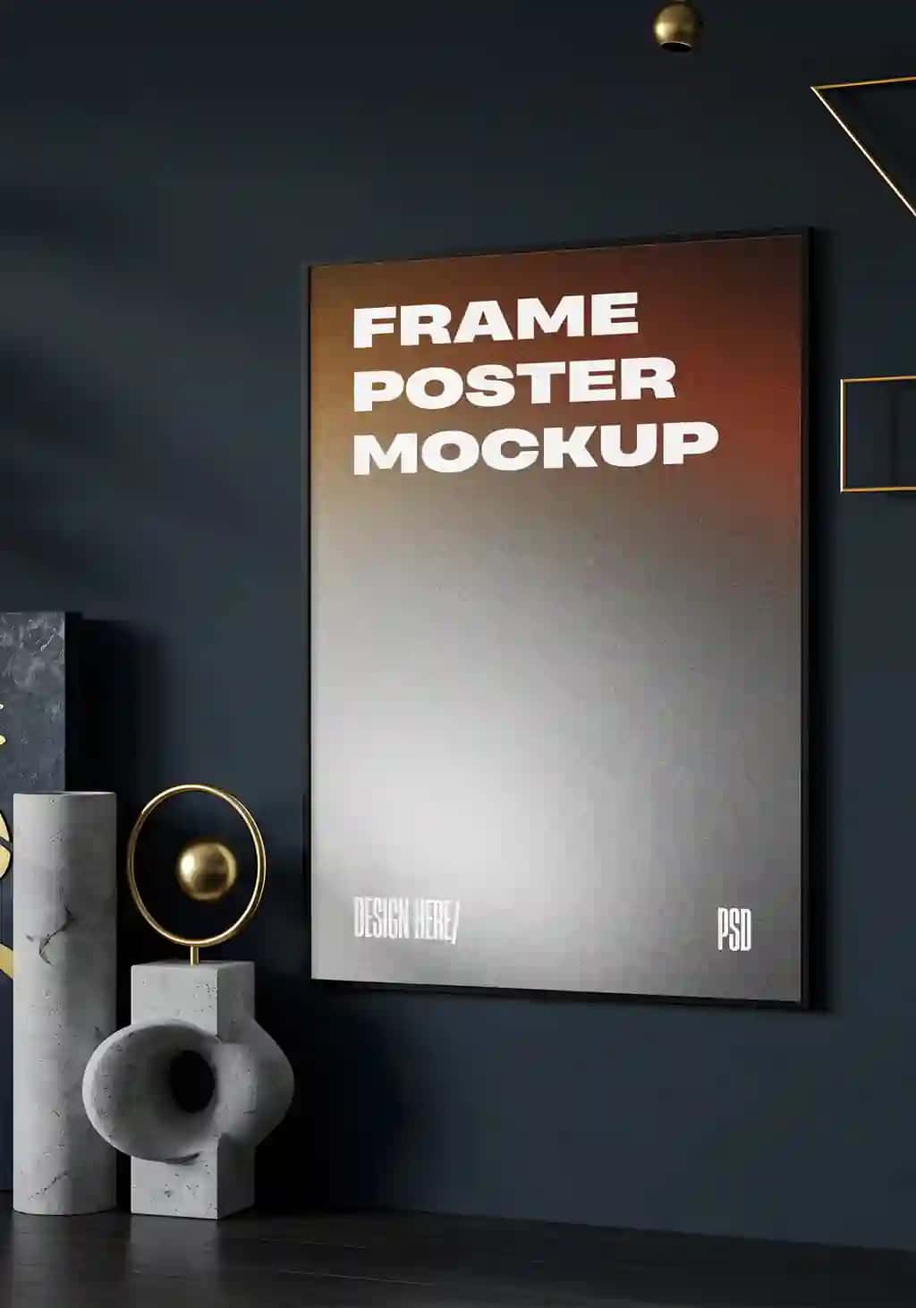 Dekorativ elementlar bilan bezatilgan ramkali poster maket devori | Frame poster mockup wall with decorative elements