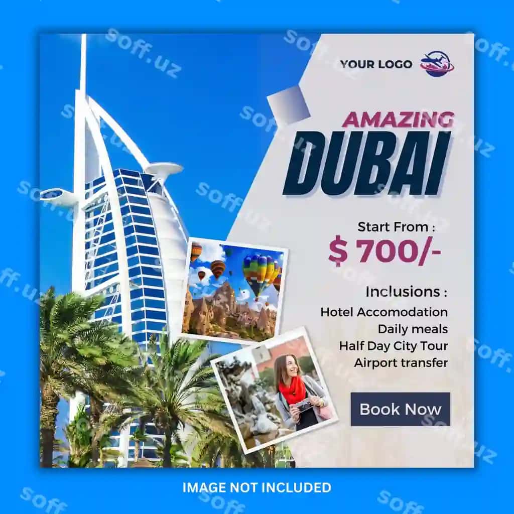 Sayohat turizmi Instagram posti va ijtimoiy tarmoqlar posti uchun shablon | Travel tourism instagram post social media post template