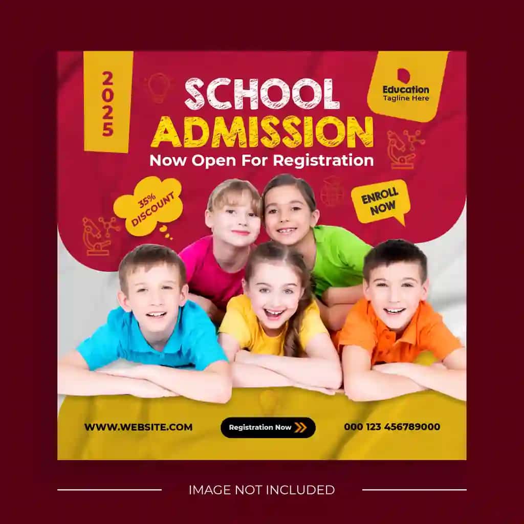 Bolalar maktabga kirish ta'lim maydoni ijtimoiy media post veb-banner | Kids school admission education square social media post web banner