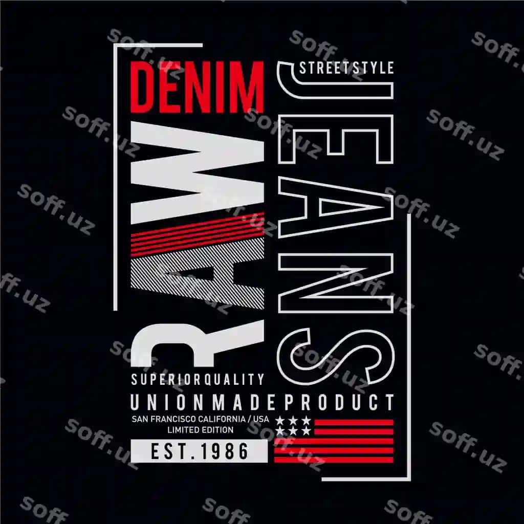 Xom denim tipografiyasi futbolka grafik dizayn vektor illustratsiyasi | Raw denim typography t shirt graphic design vector illustration
