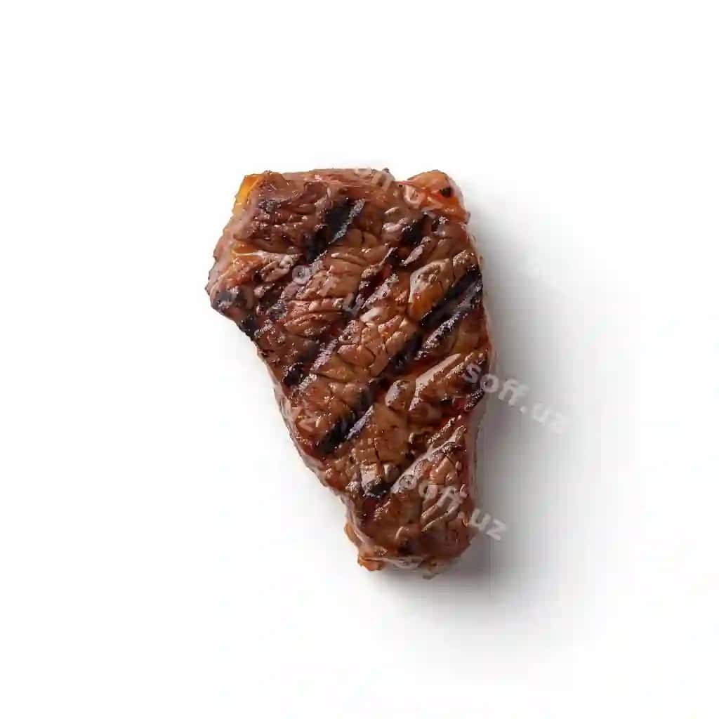 Menga yoqgan qovurilgan buzoq steak ajraltirilgan oq fonda | Delicious grilled elk steak isolated white background