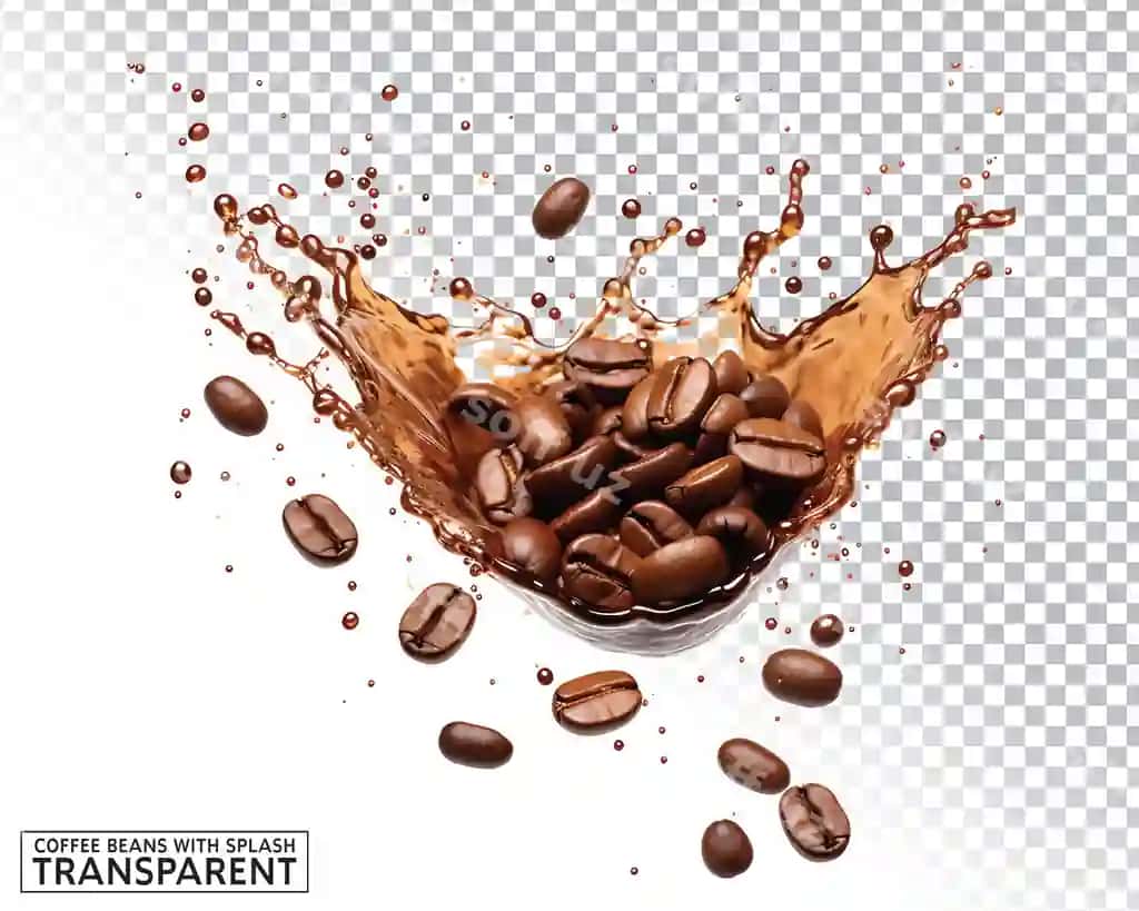 Qahvo bonqonlari shaffof chaynalar bilan | Coffee beans with splash transparent