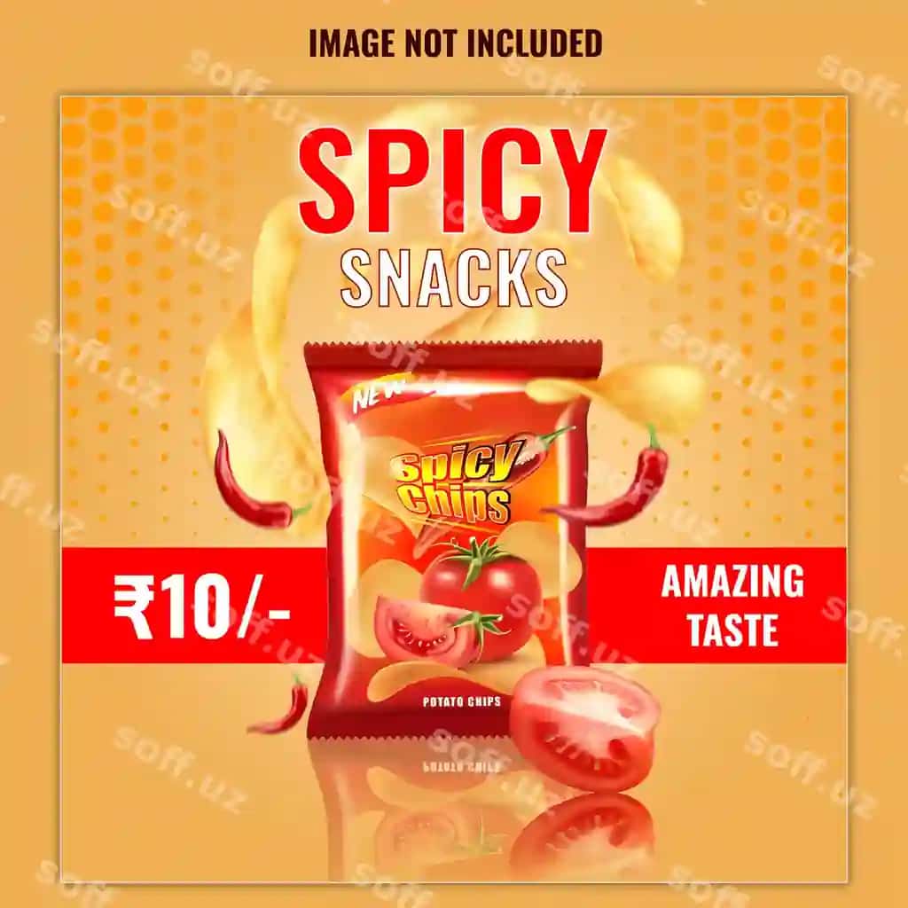 Achchiq sneklarka ovqat ijtimoiy tarmoqlar post dizayn shabloni | Spicy snacks food social media post design template