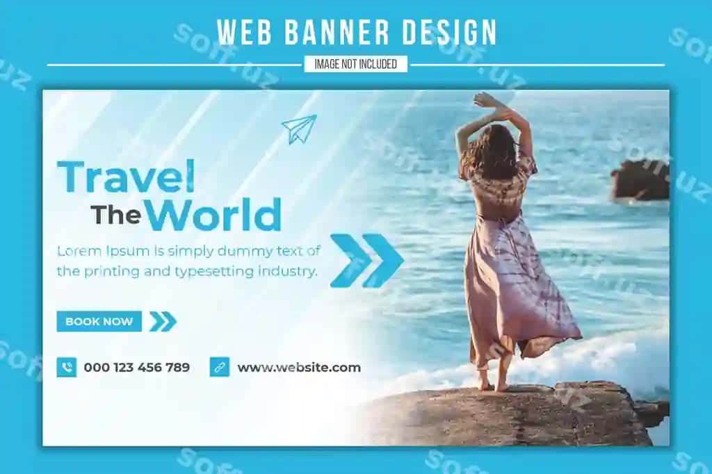 Yozgi ta'til sayohat dunyo katta veb baner dizayn psd fayl | Summer vacation travel world large web banner design psd file