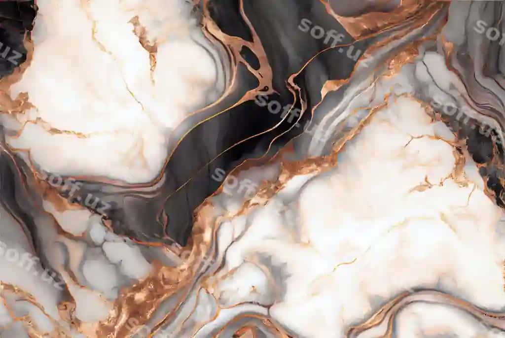 Oq marmur oltin-mis metal qirralar abstrakt fon | White marble with gold copper metal veins abstract background