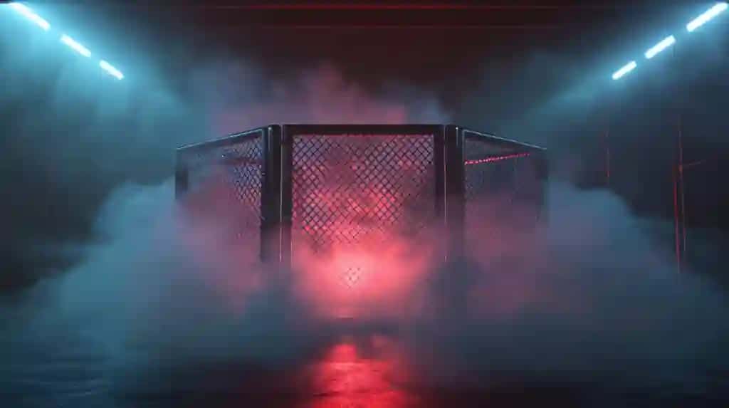 Yakkakurash san'atlari sporti ringxa chiroqlari bilan generativ ai professional mma qafasli arena | Generative ai professional mma cage arena with spotlights martial arts sport ringxa