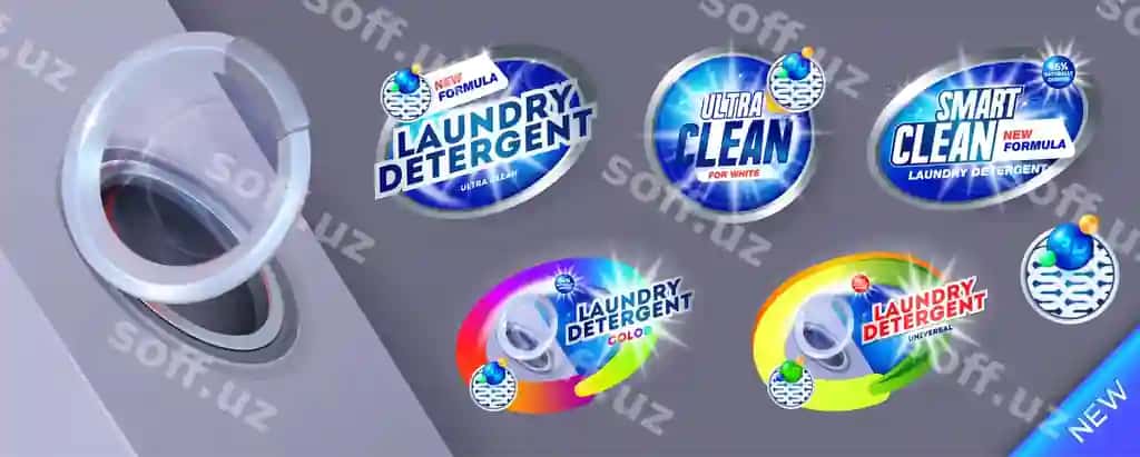 Katta komplekt kir yuvish detergenti bannerlari smart toza shablon kir yuvish | Large set laundry detergent banners smart clean template laundry