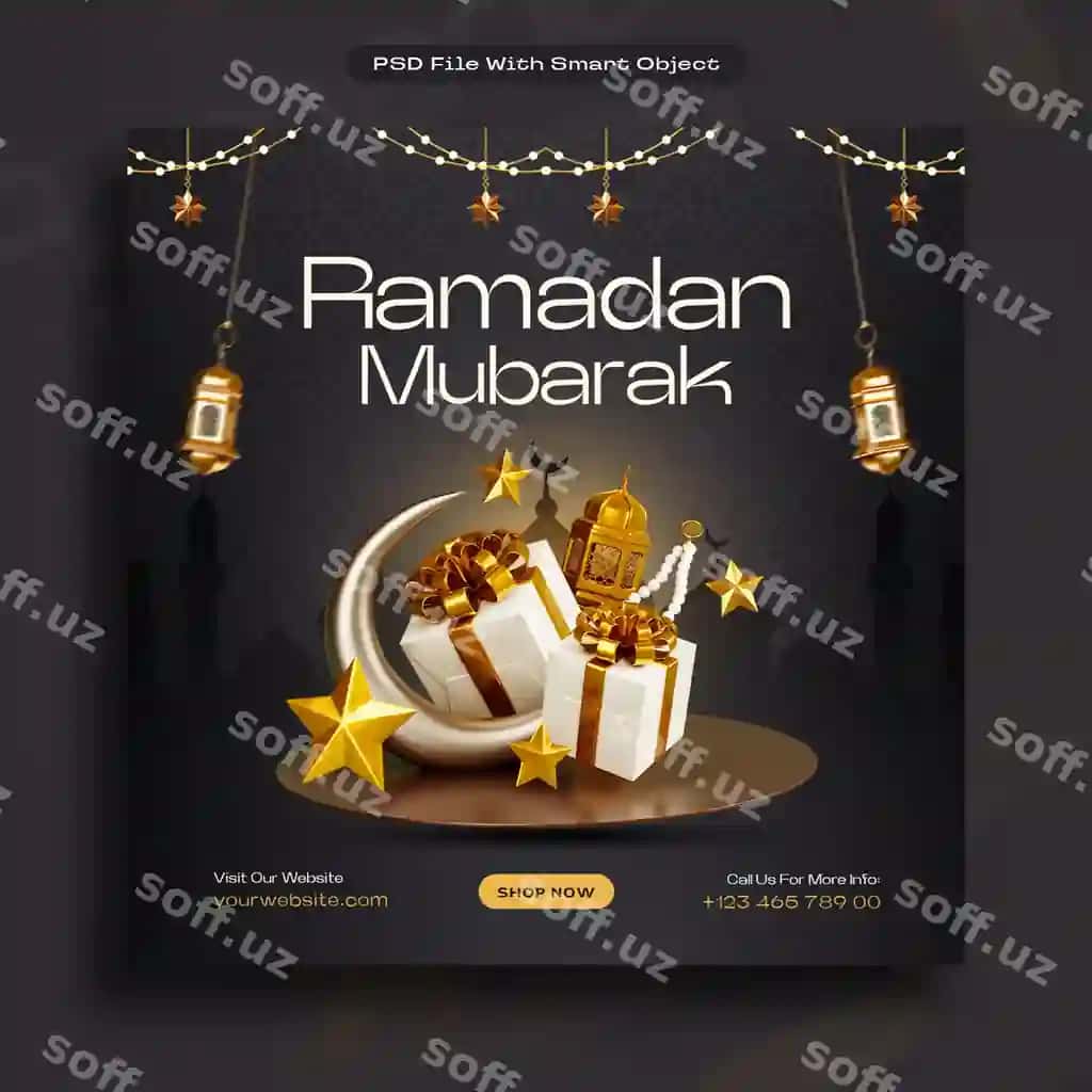 Ramazon muborak islam sohibi salom ijtimoiy tarmoqlardagi xabar shabloni | Ramadan mubarak islamic greetings social media post template