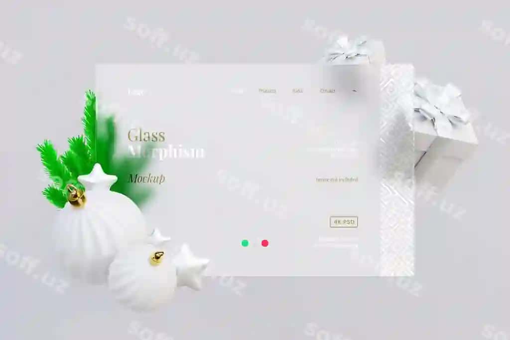 3d veb interfeys mockup shisha morfizm effektları va yangi yil elementlari bilan | 3d web interface mockup with glass morphism effects christmas elements