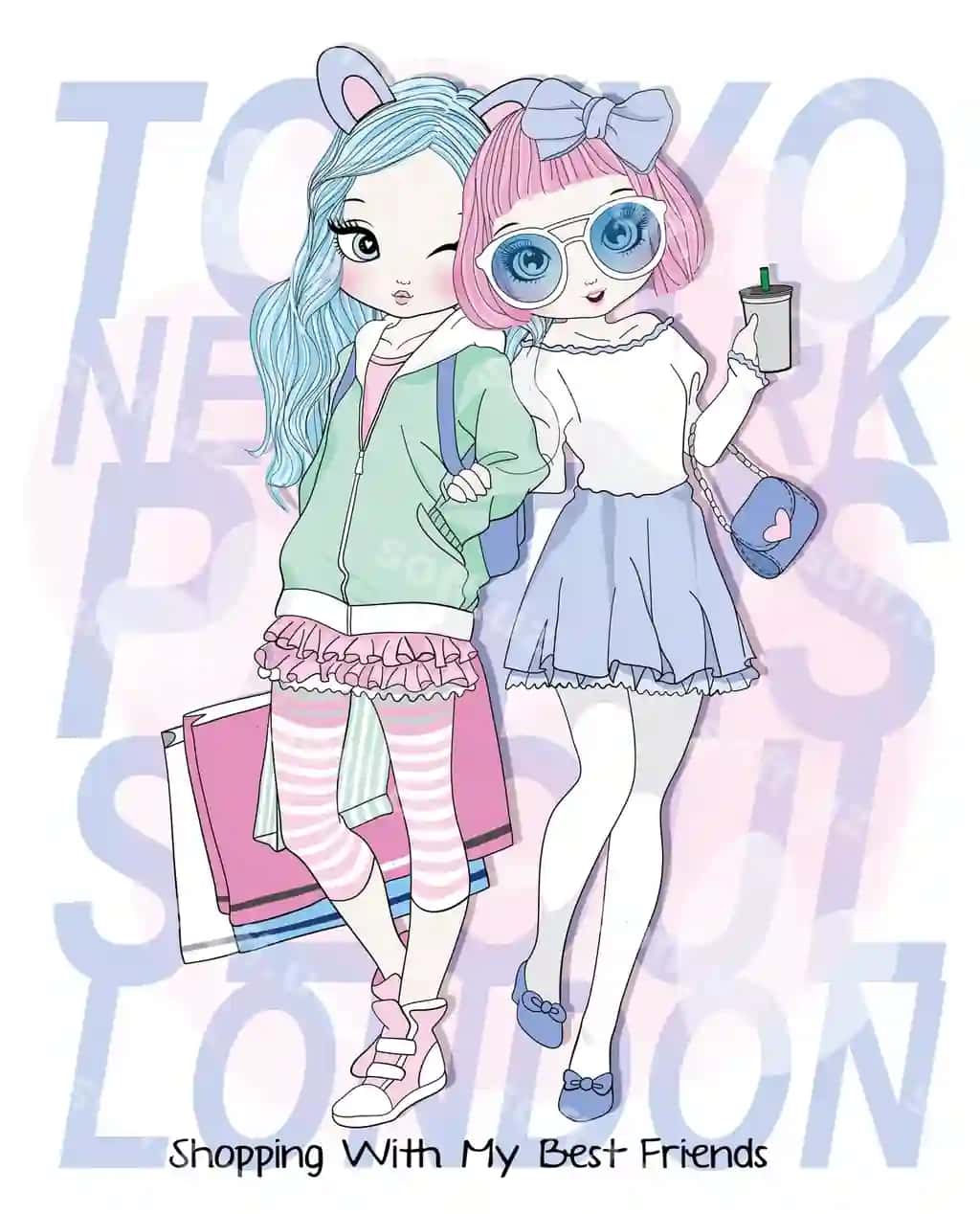 Qo'l bilan chizilgan gozal qizlar xarid qilish | Hand drawn cute girls shopping