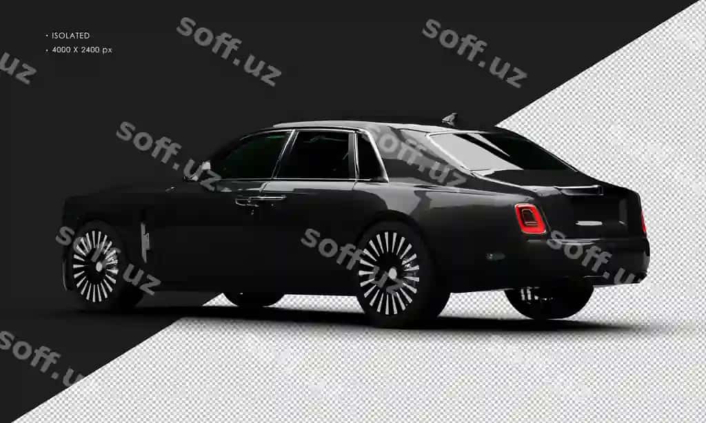 Ajralgan realistik metalik qora zamonaviy luksy nufis shahar sedani | Isolated realistic metallic black modern luxury elegant city sedan