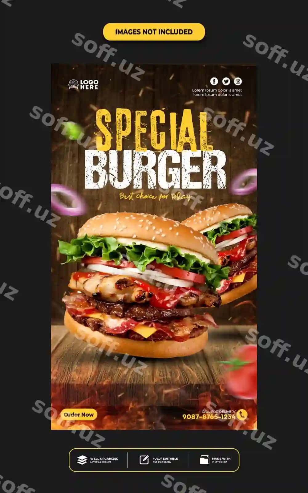 Ijtimoiy tarmoqlar posti, Instagram stories shablon, restoran ovqat menyusi | Social media post instagram stories template restaurant food menu