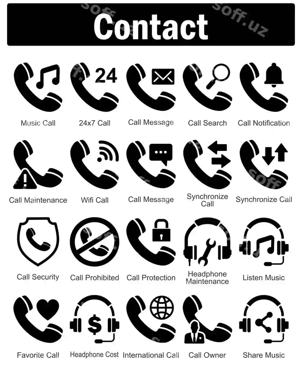 20 ta kontakt ikonkalarini musiqa qo'ng'iroq, 24x7 qo'ng'iroq, qo'ng'iroq, xabar sifatida o'rnatish | Set 20 contact icons as music call 24x7 call call message