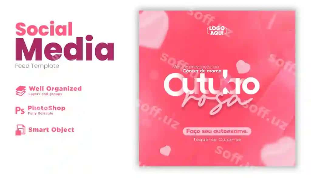 Ijtimoiy tarmoqlar tarqatmasi Instagram shabloni oktabr pink | Social media feed instagram template october pink